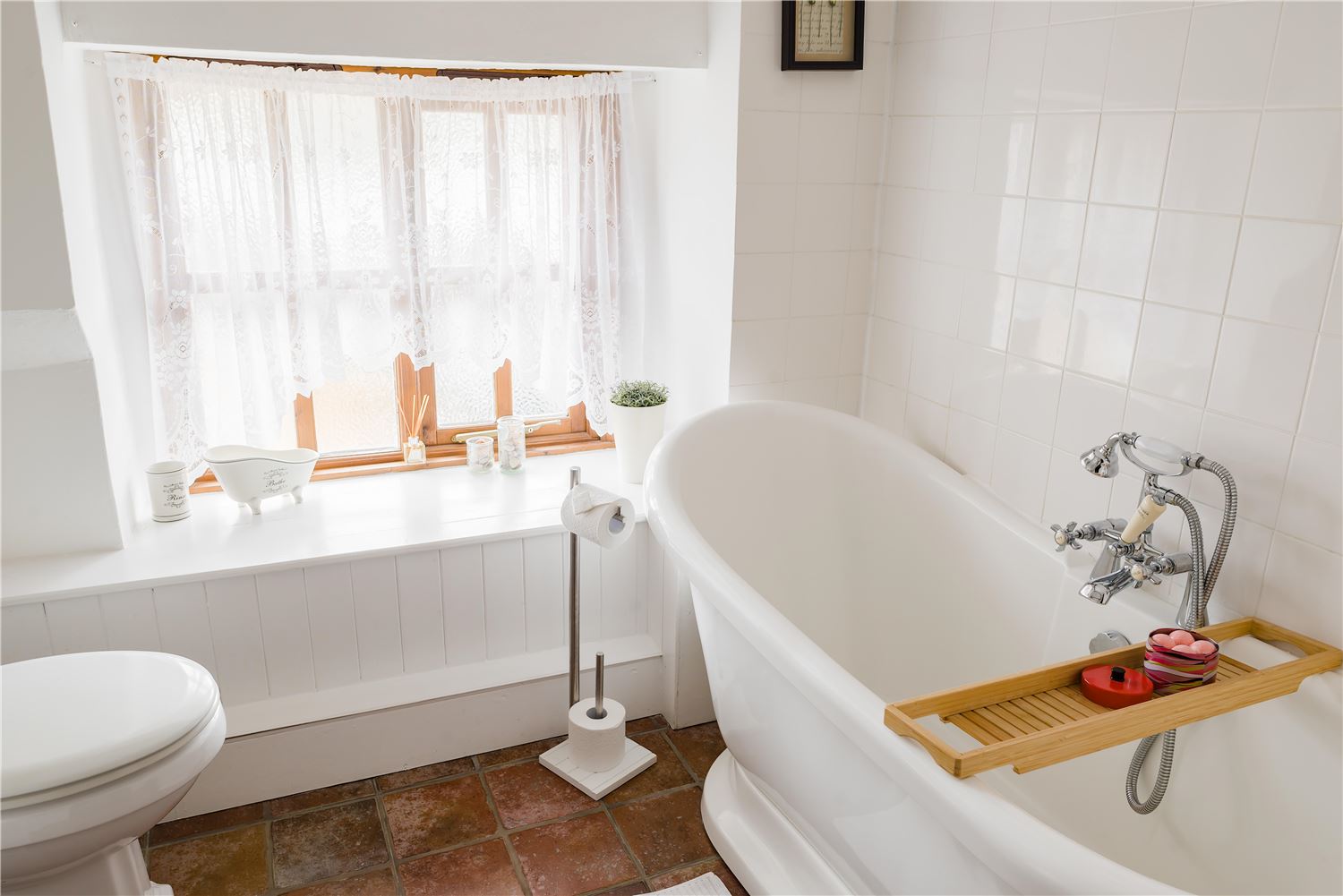 Two full shower rooms and one family bathroom with bath. A family bathroom with bathtub and handheld shower completes the first floor.